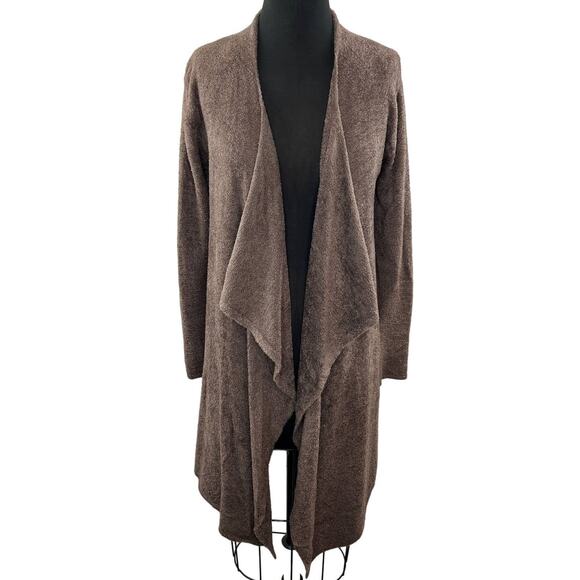 Barefoot Dreams Cozy Chic Lite Brown Draped Long Cardigan Open Front Sweater S M - Picture 1 of 7